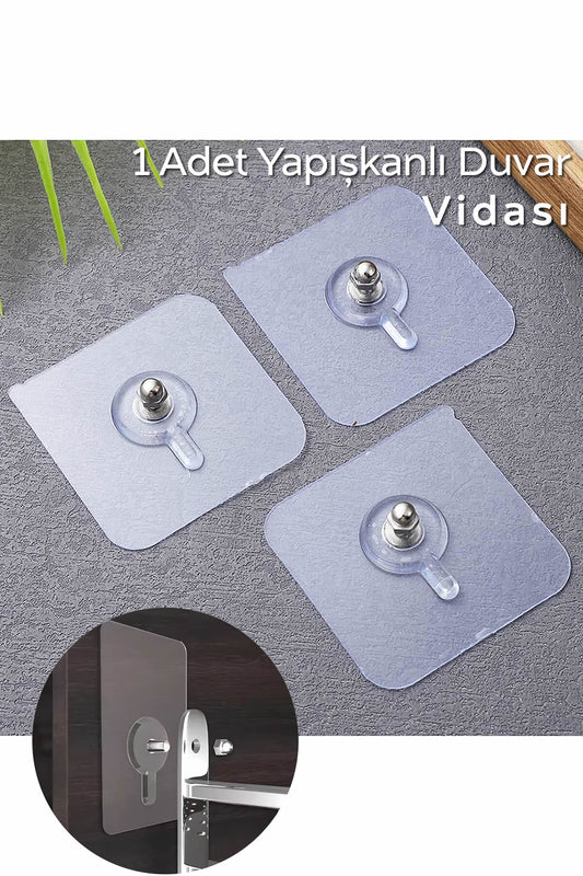 Pratik 1 Adet Güçlü Yapışkanlı Duvar Vidası Matkap Delme Yok - Elbise Çervece Askısı Çivi