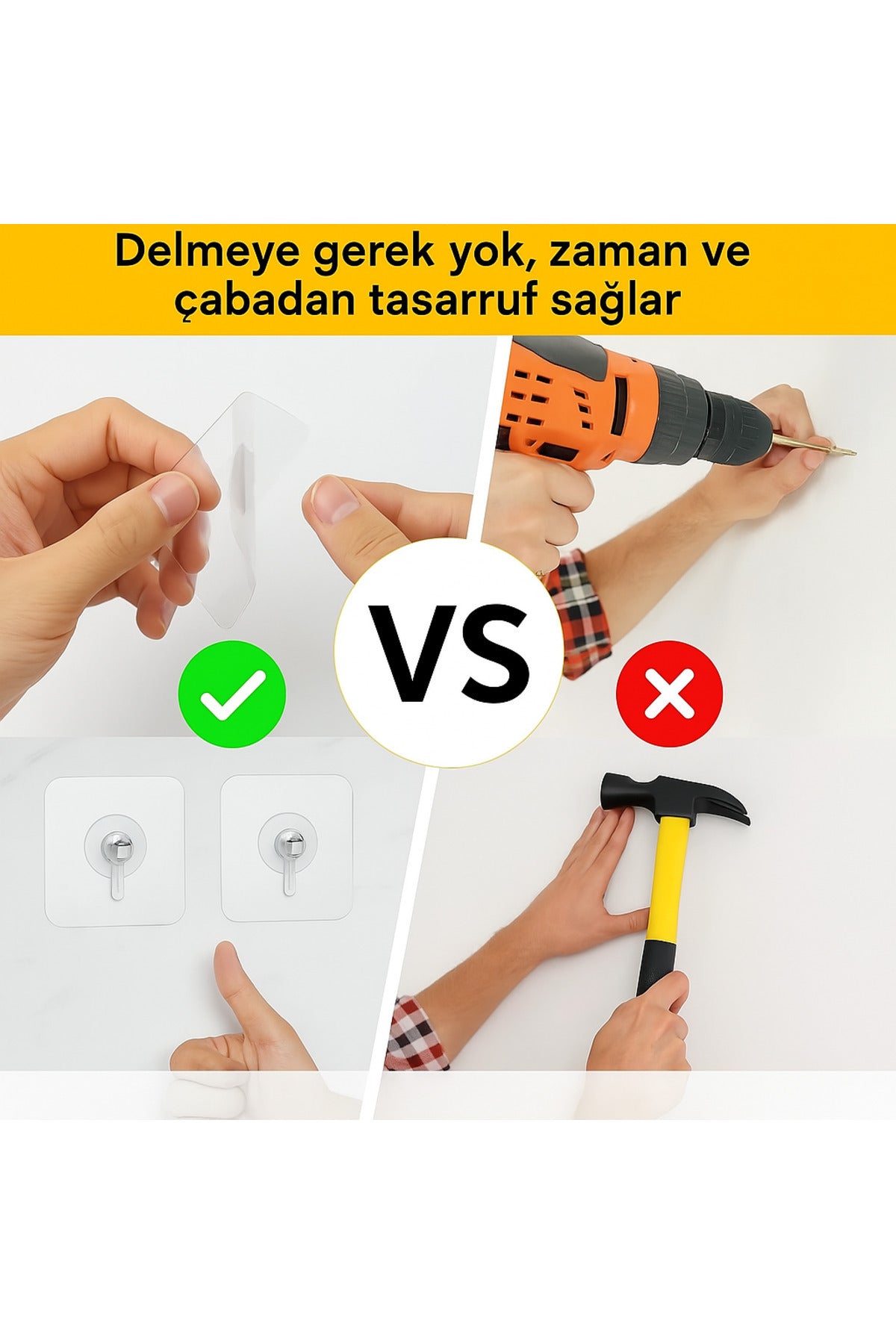Pratik 1 Adet Güçlü Yapışkanlı Duvar Vidası Matkap Delme Yok - Elbise Çervece Askısı Çivi