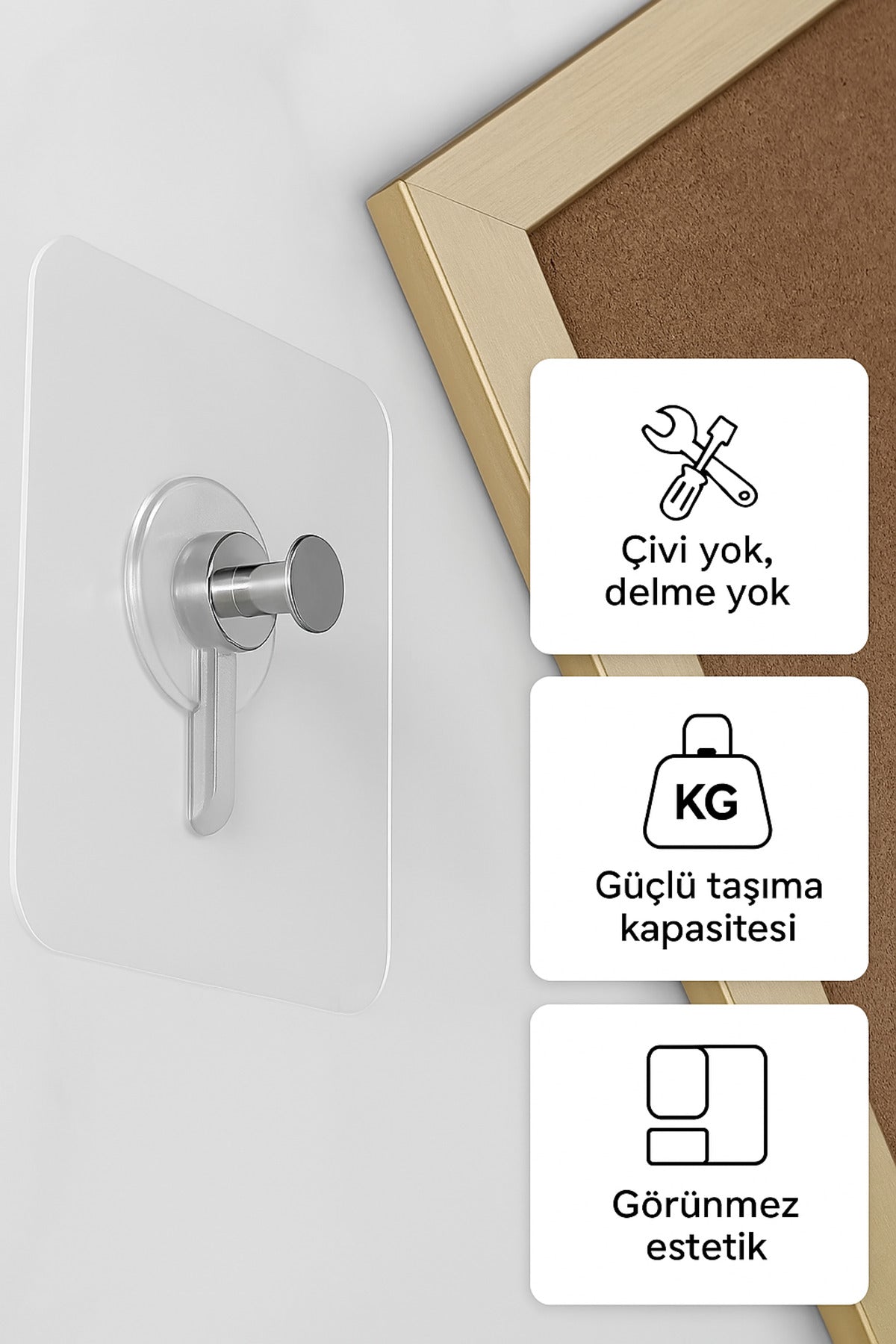 Pratik 1 Adet Güçlü Yapışkanlı Duvar Vidası Matkap Delme Yok - Elbise Çervece Askısı Çivi