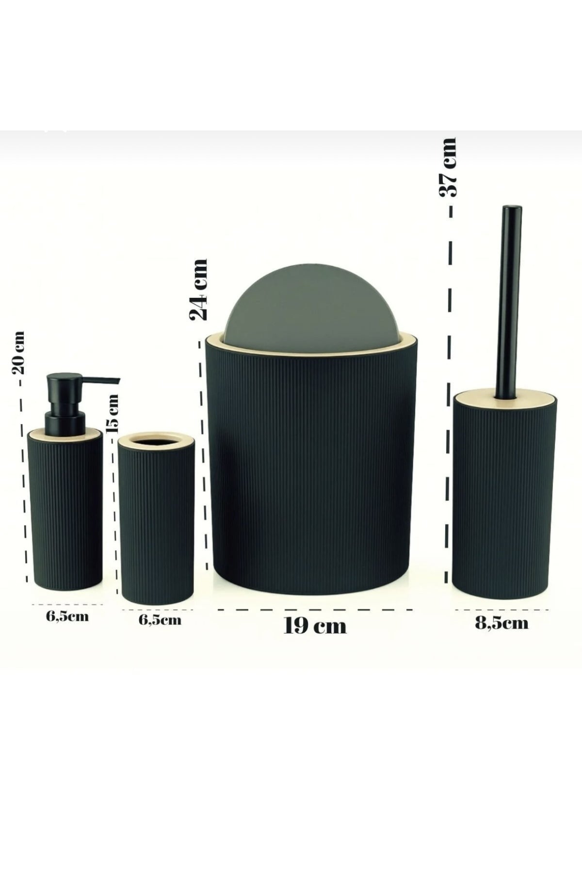 Quardi Banyo Seti Modern Çizgili Beyaz- 7 litre Kova 4 Parça Banyo Çöp Kovası Seti