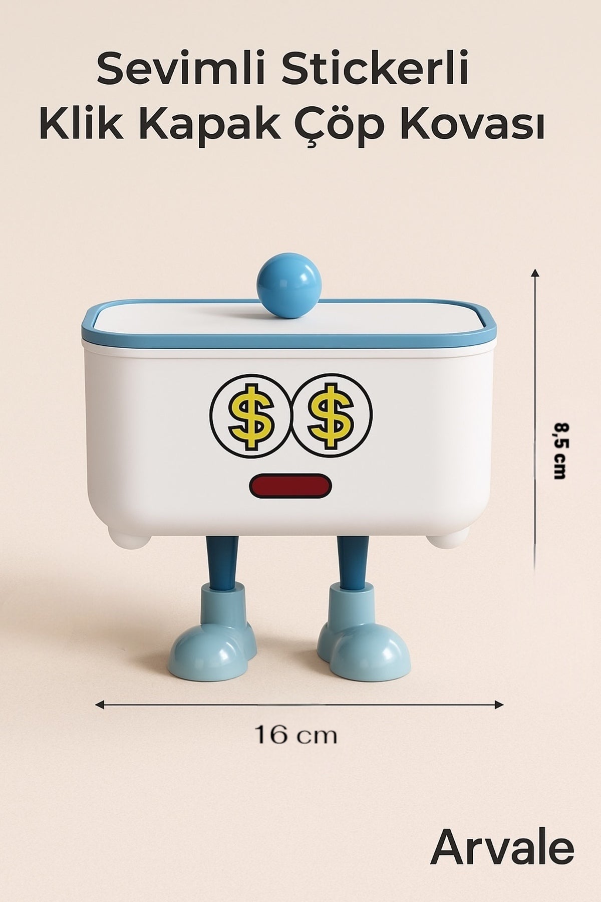 Sevimli Klik Kapak Stickerlı Çöp Kovası | 1,8 Litre