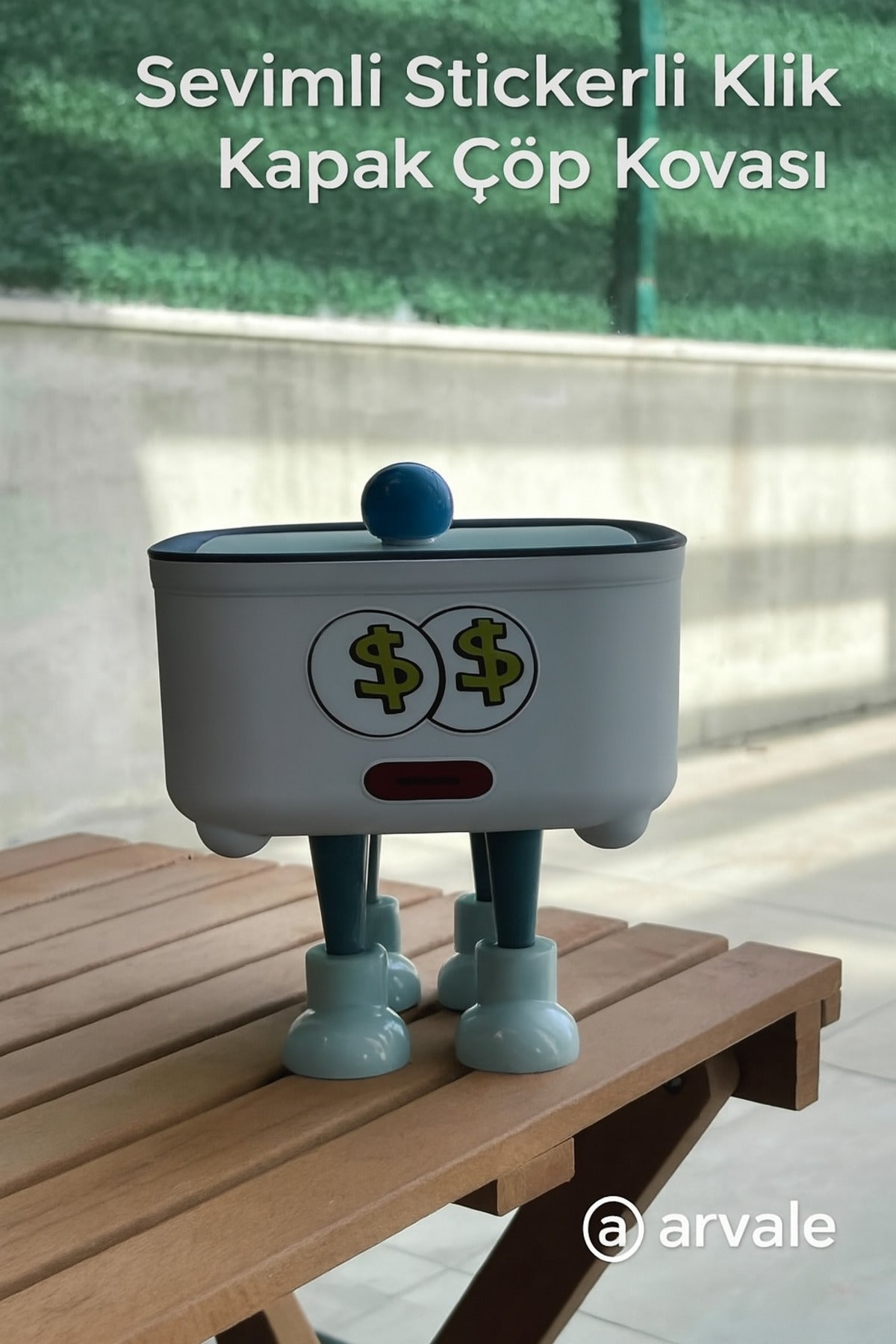 Sevimli Klik Kapak Stickerlı Çöp Kovası | 1,8 Litre