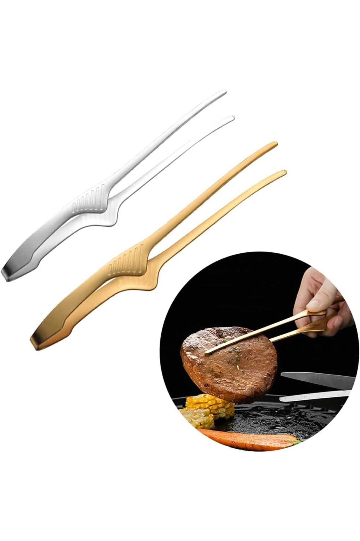 Sihirli Şef Cımbız Maşası Hijyenik - Yere Temas Etmez Kirletmez Özellikli 23 Cm - Gümüş