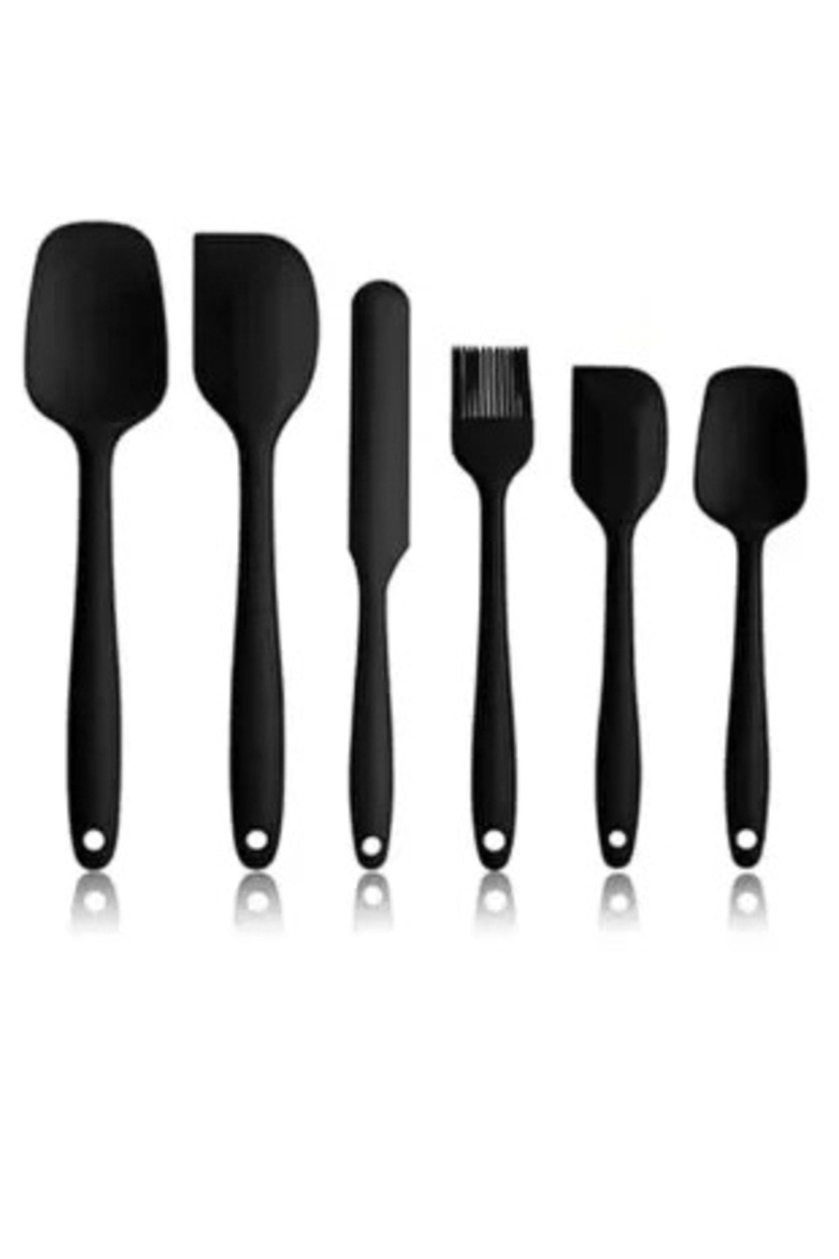 Silikon Spatula Seti 6 Parça Siyah Isıya Dayanıklı Yanmaz Yapışmaz