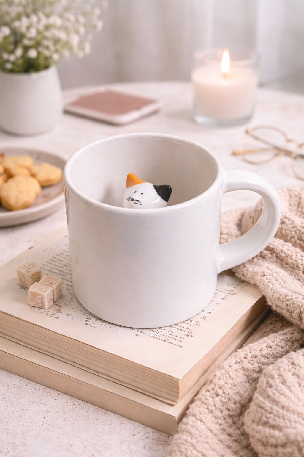 Sürpriz Kedi Figürlü Seramik Kahve Kupası – Gizli Tasarım Mug Bardak