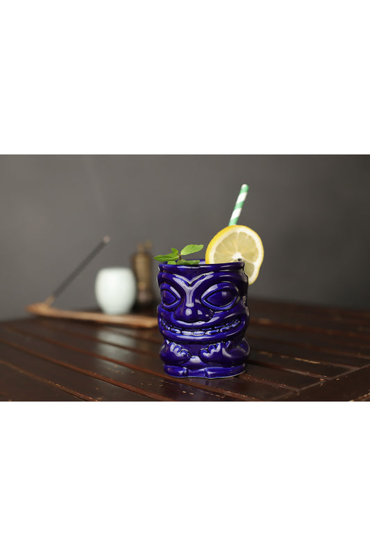 Tiki Kokteyl Ve Meşrubat Bardağı Kulplu 350 ml Kobalt ( Lacivert) Kupa B3