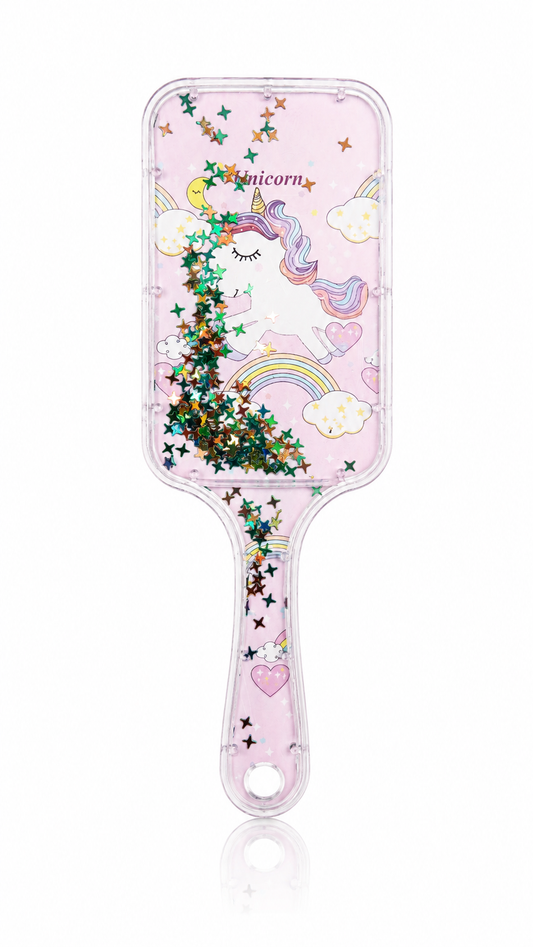 Unicorn Desenli Çocuk Saç Tarağı | Simli Yıldızlı Dolaşık Açıcı Saç Fırçası | Kız Çocuk Tarak