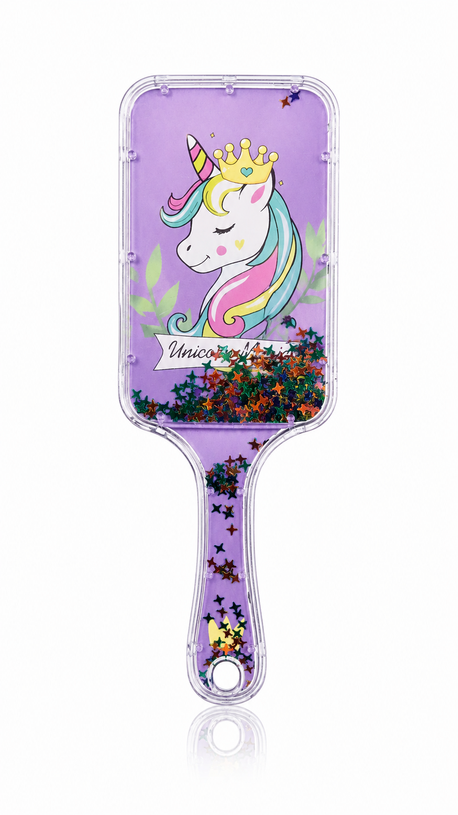 Unicorn Desenli Çocuk Saç Tarağı | Simli Yıldızlı Dolaşık Açıcı Saç Fırçası | Kız Çocuk Tarak