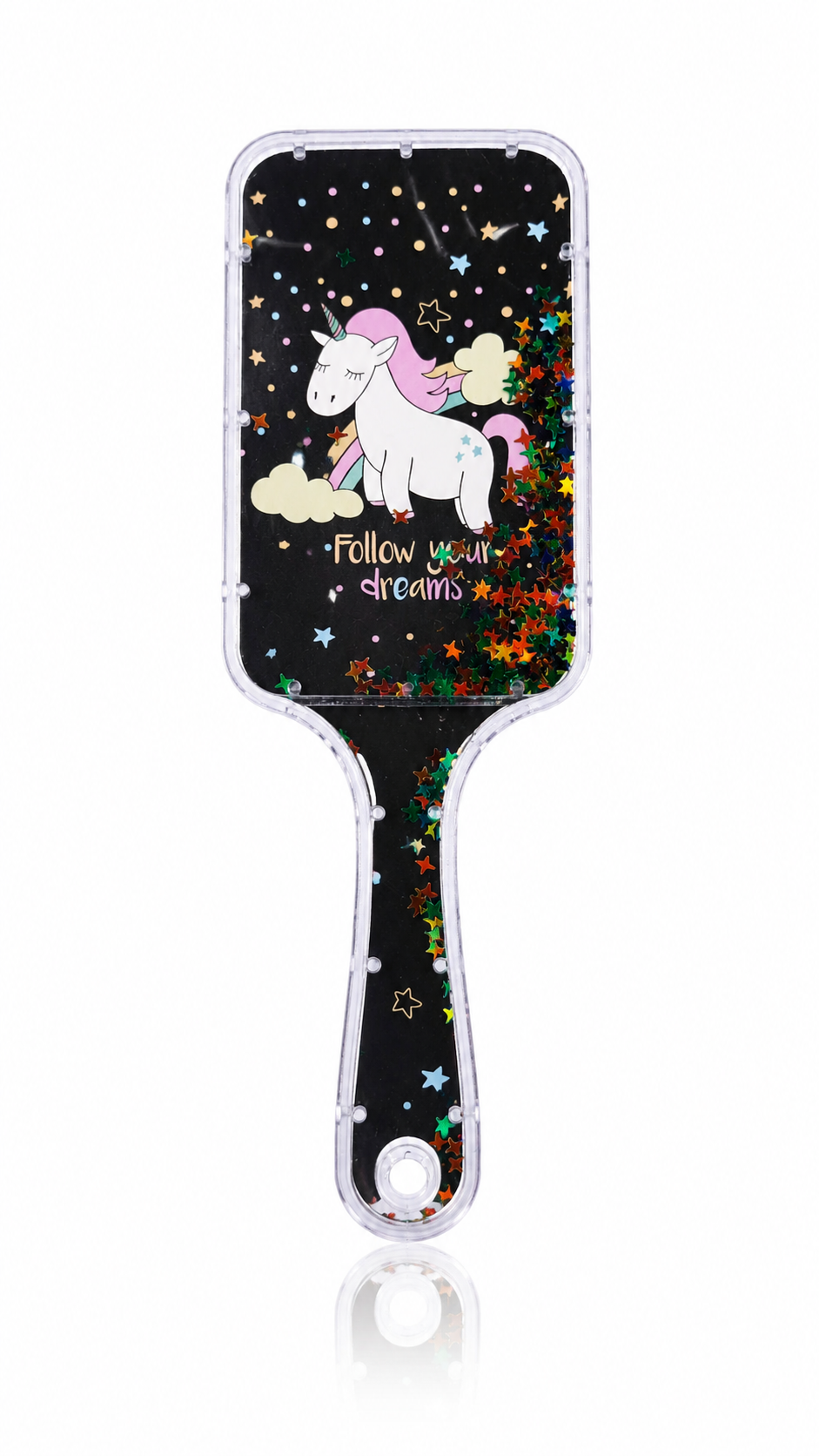 Unicorn Desenli Çocuk Saç Tarağı | Simli Yıldızlı Dolaşık Açıcı Saç Fırçası | Kız Çocuk Tarak