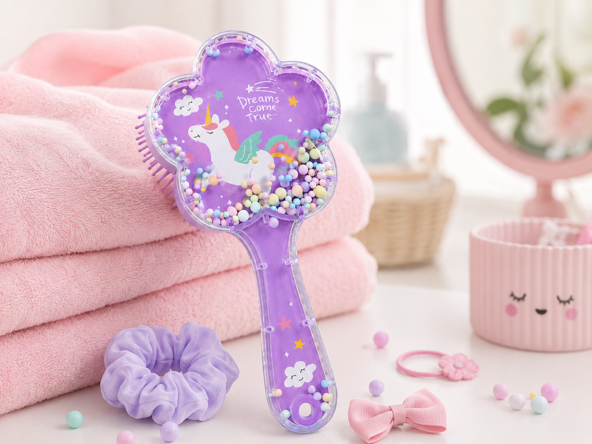 Unicorn Desenli Çocuk Saç Tarağı | Çiçek Şekilli Dolaşık Açıcı Saç Fırçası | Kız Çocuk Tarak