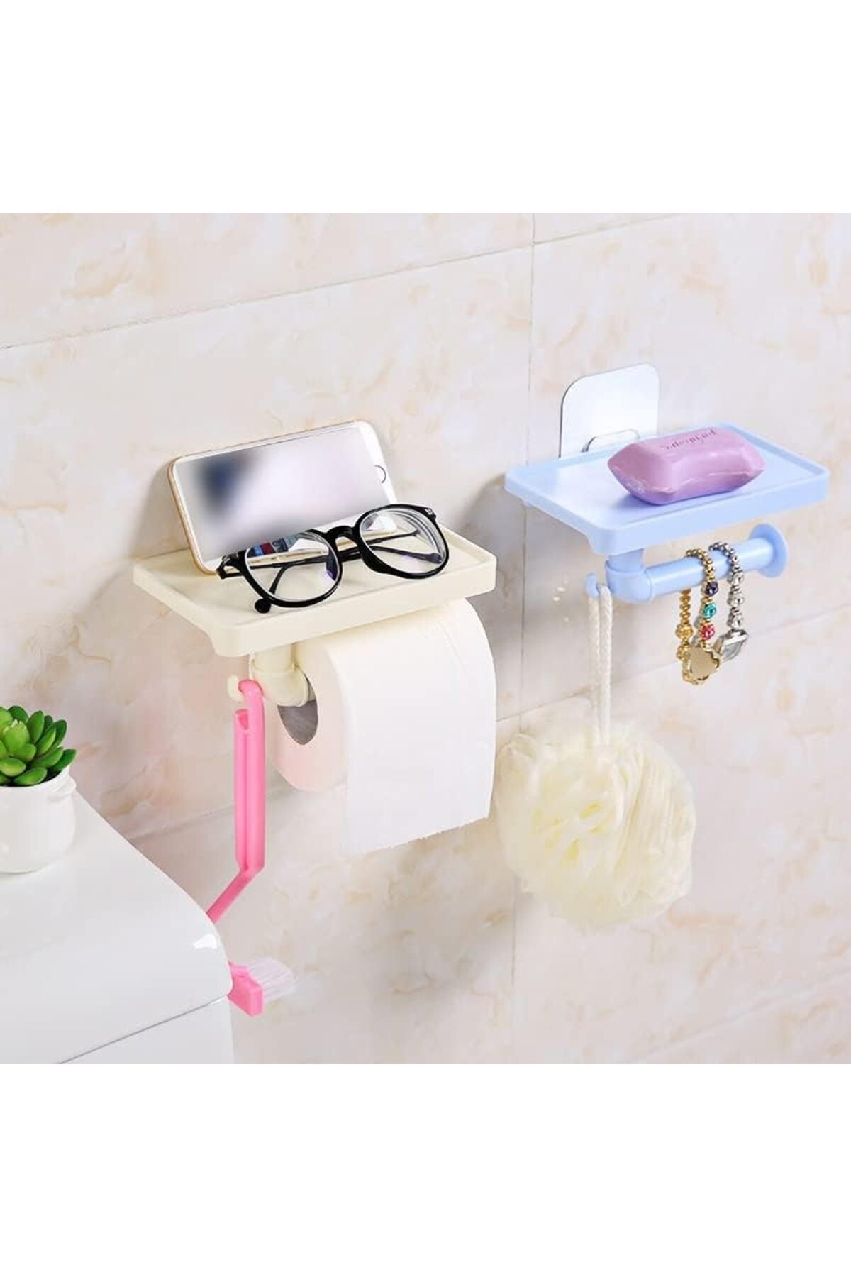 Yapışkanlı Kapaklı Tuvalet Kağıdı Askısı Banyo Tuvalet Kağıtlığı Aparatı Peçetelik Organizer Plastik