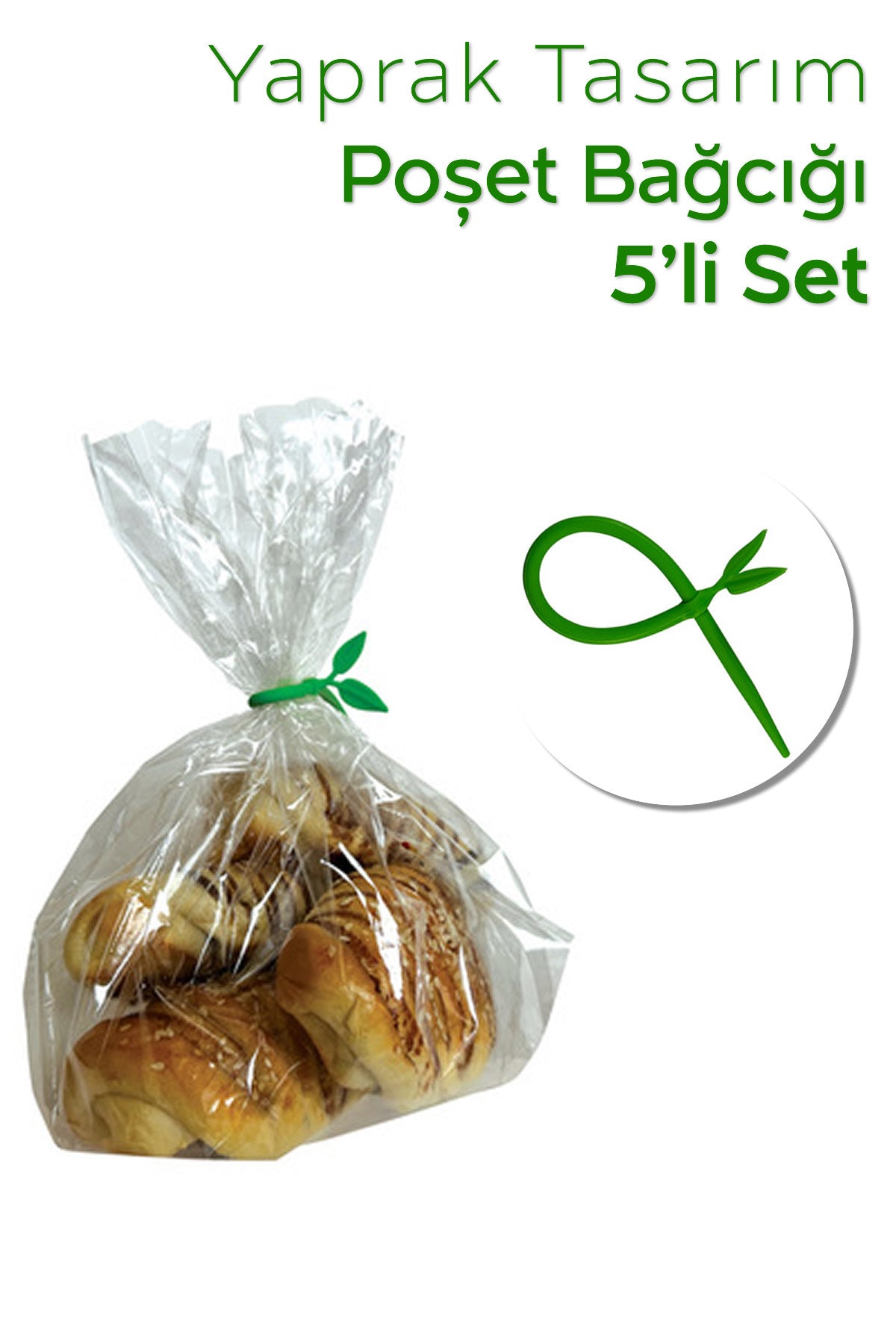 Yaprak Tasarımlı Silikon Poşet Bağlayıcı Kablo Sabitleyeci – 5’li Set | 17 Cm Poşet Klipsi