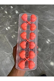 12 Gözlü Kalpli Silikon Kalpli Buz Kalıbı Kapaklı