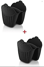 2 Adet Silikon Fırın Eldiveni Isı Yalıtımlı Kaymaz Mikrodalga Fırın Tencere Tepsi Siyah