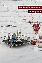 Gümüş Kozmetik Takı Düzenleyici Banyo Makyaj Organizeri | Kare