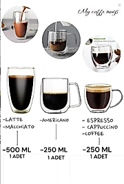 Kahve Kupaları Set  Kahve Makinasına Uyumlu Çift Cidarlı Bardak Kupa