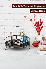 Gümüş Kozmetik Takı Düzenleyici Banyo Makyaj Organizeri | Yuvarlak