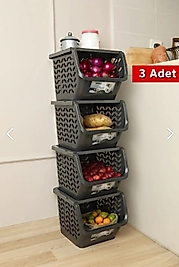 Modüler Patates Soğan Sebze Düzenleyici Organizer | Kapaklı Sebzelik Organizeri 29x32x25 Cm 3 Adet