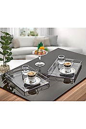 Şık Kristal Tepsili Kek Fanusu Tutma Saplı 25x18 İkramlık Sunumluk