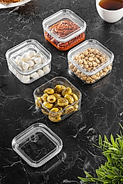 6'lı Vakum Kapak Kahvaltılık Seti | Cam Görünümlü Sert Plastik 250 ml