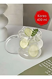 Koreo Ateşe Temas Edebilen Asimetrik Kulplu Bardak Kupa 430 ml