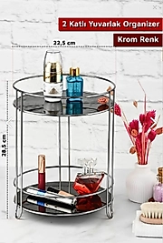 2 Katlı Gümüş Kozmetik Takı Düzenleyici Banyo Makyaj Organizeri | Yuvarlak