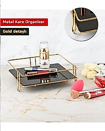 Metal Gold Kozmetik Takı Düzenleyici Banyo Makyaj Organizeri | Kare