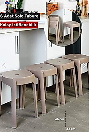 6 Adet Kaymaz Ayak Dekoratif İç İçe Geçebilen Plastik Tabure Mutfak Bahçe Taburesi