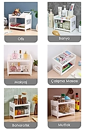 2 Katlı Çok Amaçlı Makyaj Organizeri - Mutfak Banyo Ofis Raf Düzenleyici - 2 Adet
