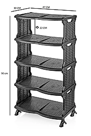 Rattan 5 katlı Venüs Ayakkabılık Siyah , Ayakkabı Düzenleme Depolama Organizer