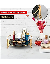Metal Gold Kozmetik Takı Düzenleyici Banyo Makyaj Organizeri | Yuvarlak