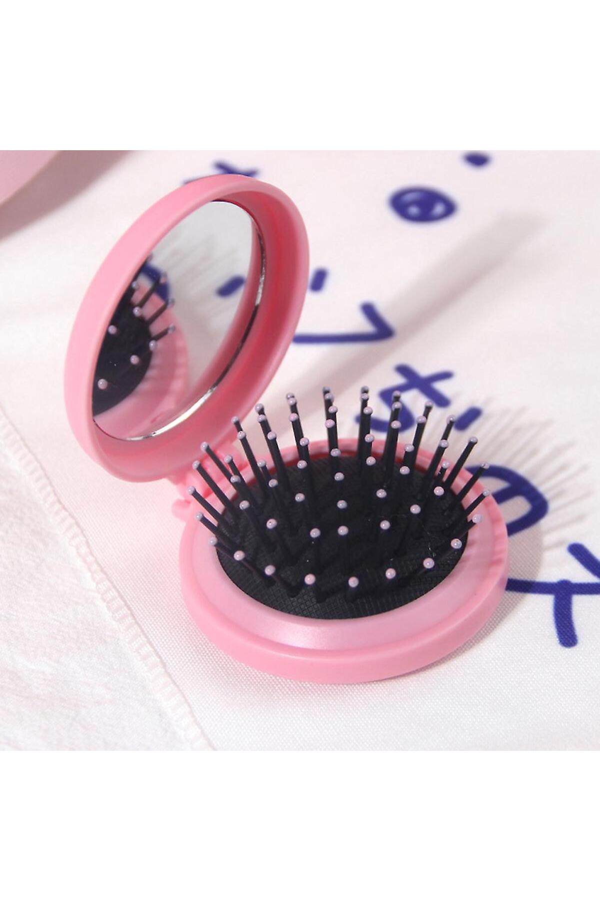 Katlanır Mini Aynalı Tarak 3 Adet 2’si 1 Arada Karışık Renkli Yuvarlak Cep Ve Çanta Aynası Yuvarlak