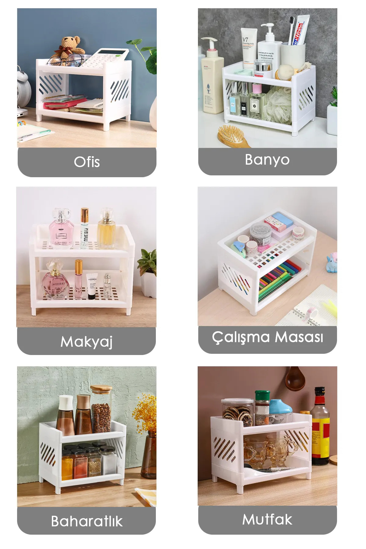 2 Katlı Çok Amaçlı Makyaj Organizeri - Mutfak Banyo Ofis Raf Düzenleyici - 1 Adet