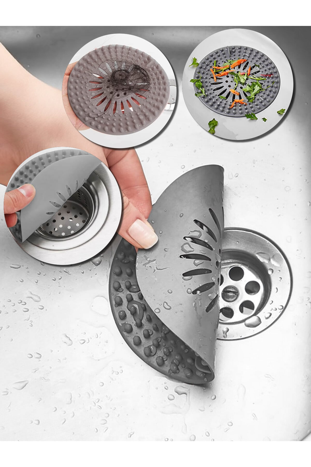 Silikon Vantuzlu Paspas ve Süzgeç Set | Antrasit