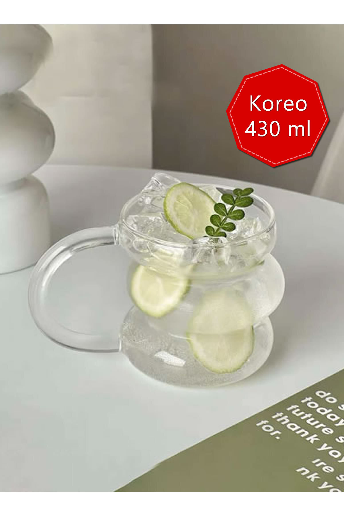 Koreo Ateşe Temas Edebilen Asimetrik Kulplu Bardak Kupa 430 ml