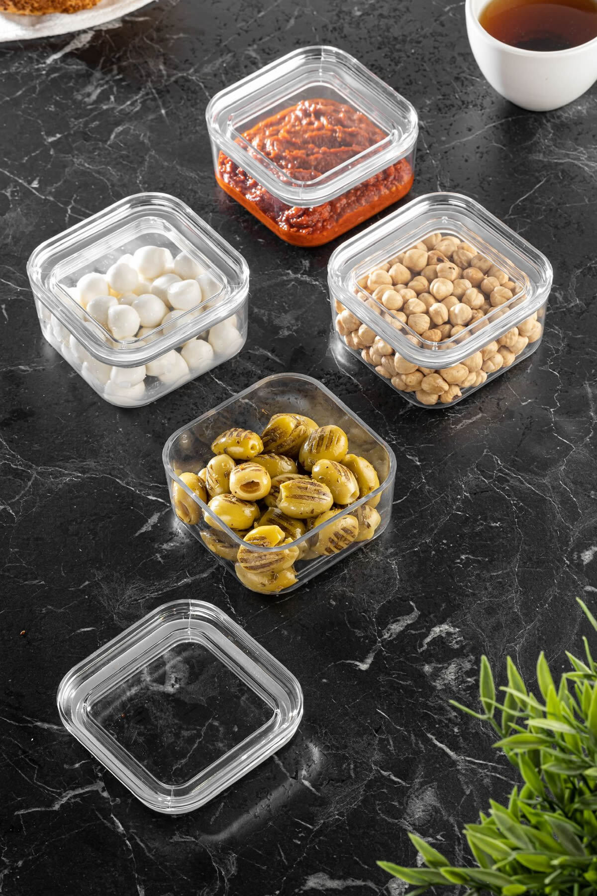 6'lı Vakum Kapak Kahvaltılık Seti | Cam Görünümlü Sert Plastik 250 ml