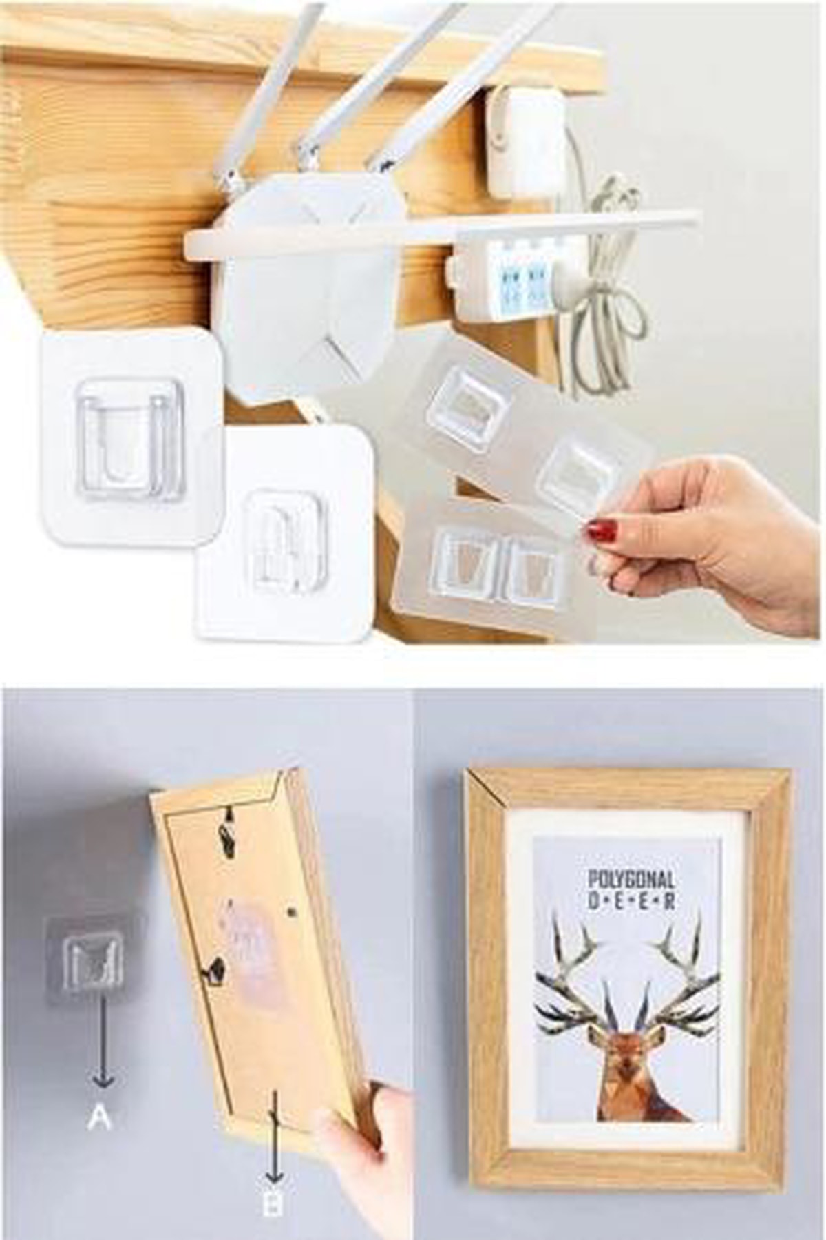 6 Adet Çift Taraflı Yapışkanlı Geçmeli Klips Eşya Sabitleme Askısı Şeffaf Duvar Kancası