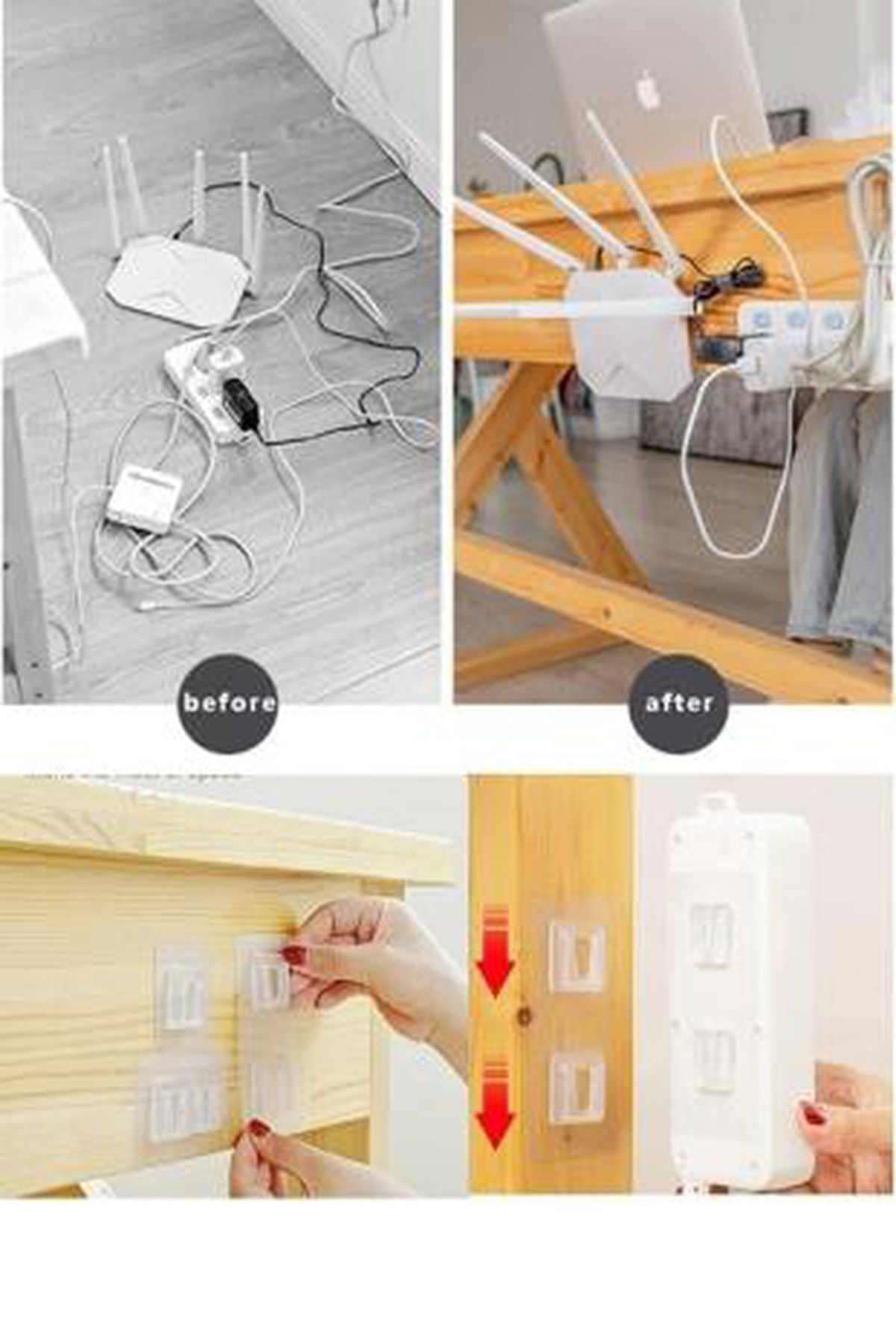 6 Adet Çift Taraflı Yapışkanlı Geçmeli Klips Eşya Sabitleme Askısı Şeffaf Duvar Kancası