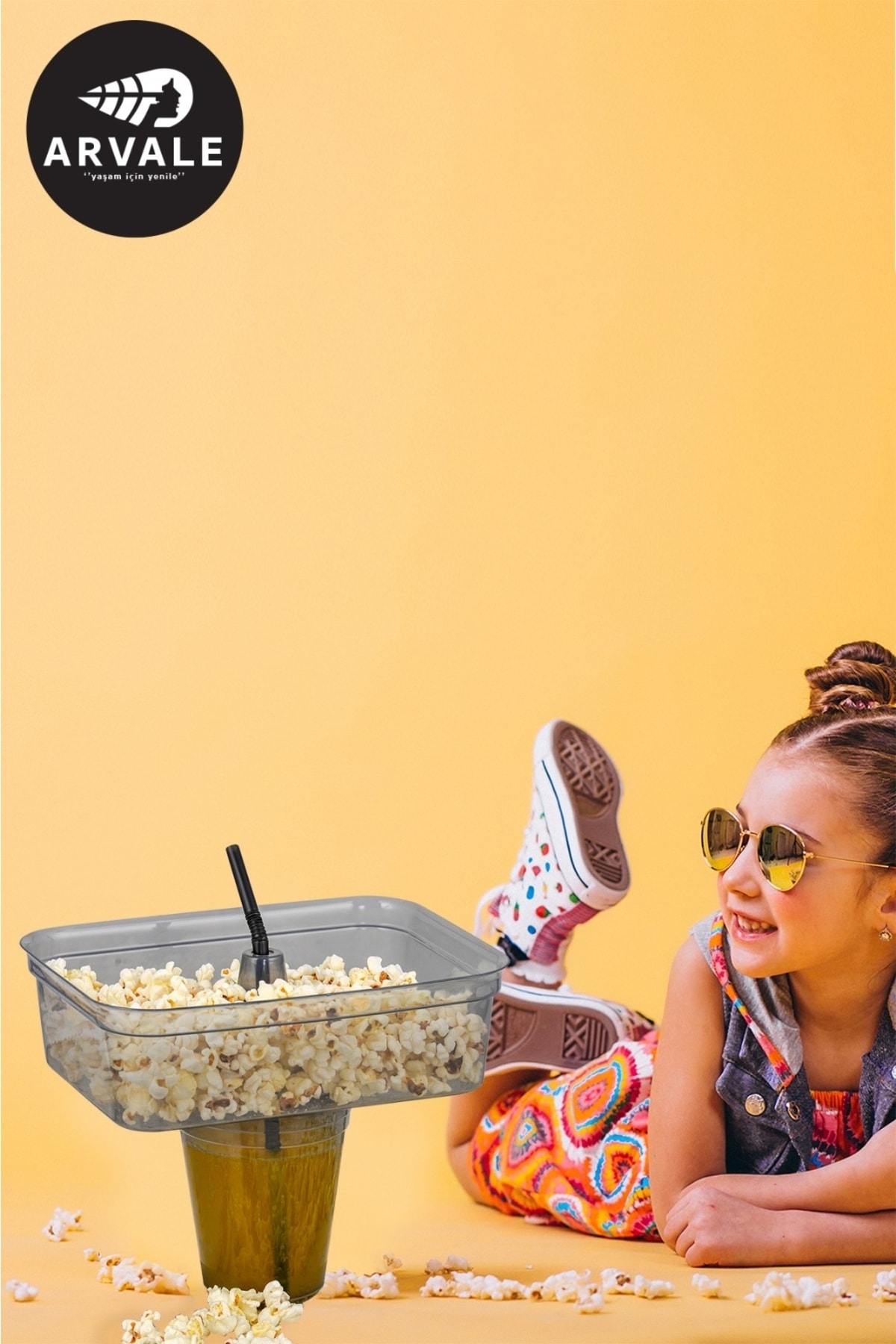 Köşeli Dikdörtgen Pipetli Bardaklı Mısır Cips Kovası Bardak Seti | Bardaklı Cips Mısır Kovası Platin