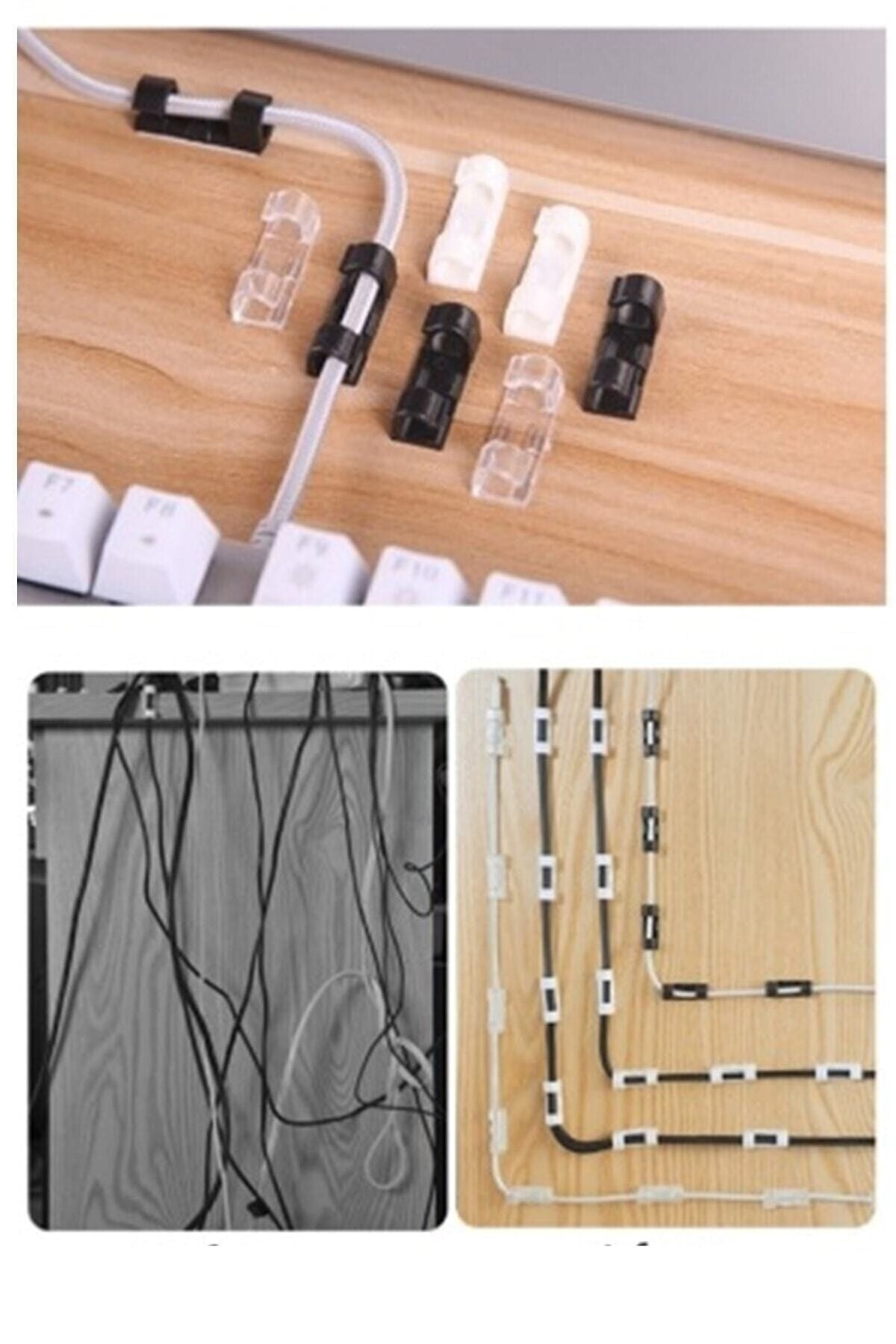 Kablo Sabitleyici Klipsler 20 Adet Kablo Düzenleyici Duvar Fayans Cam Kablo Tutucu Yapışkanlı Klips